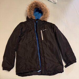 Eddie Bauer Boys Winter Jacket Black Size M (10/12) Faux Fur Hood